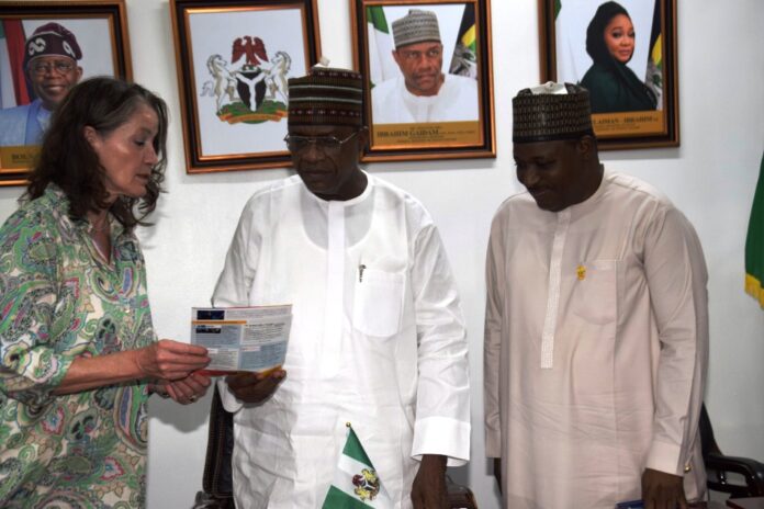 Dr. Nasir Sani Gwarzo visit to German Ambassador3 German Ambassador to Nigeria, Her Excellency, Annett Gunther, Minister of Police Affairs, Senator Ibrahim Gaidam, and Permanent Secretary, Dr. Nasir Sani Gwarzo during the visit of the German Ambassador to Nigeria, to the headquarters of the Ministry of Police Affairs in Abuja.