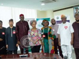 7th from right - Honourable Minister of Women Affairs, Barrister (Mrs) Uju Kennedy Ohanenye , Director-General, NIPSS, Kuru, Professor Ayo Omotayo, Director, Innovative Hub, His Excellency, Edward Singhatey with other dignitaries at the Meetin