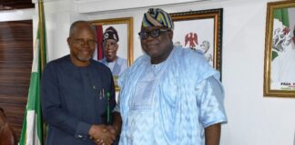 Hon. Chairman FCSC, Prof. Tunji Olaopa (R) with the FCT-CSC Chairman, Engr. Emeka Ezeh.