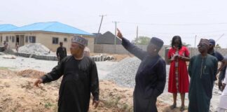 2nd Left: Mr. Ibrahim Mairiga, ES, FGSHLB; 1st left: Mr Yakubu Musa Kadiri and others at the site inspection.