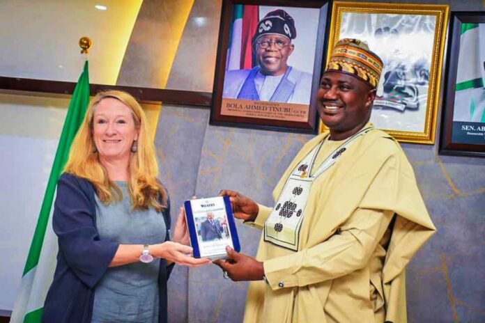 L-R, the Deputy British High Commissioner in Nigeria, Gil Lever and Minister of State for Agriculture and Food Security, Sen Dr. Aliyu Sabi Abdullahi, during the couresty visit in Abuja.