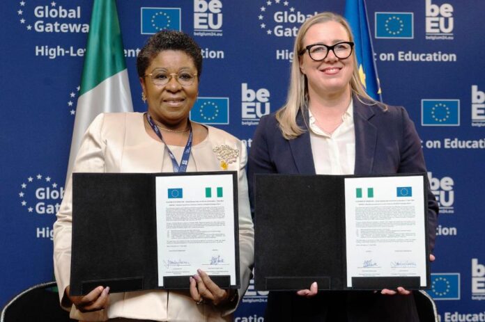 Global Gateway High -Level Event on Education1 The Permanent Secretary Education Mrs Didi Walson-Jack OON mni with Commissioner Juptta Urpilainen during Global Gateway High -Level Event on Education in Brussels.