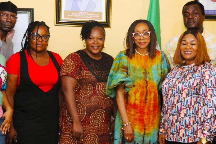 Hon Minister of Tourism with ANJET3 Director Press, Ahmadu Chindaya, Reporter From the will, Ebere Chibuzor, NANTaiye Olayemi, Hon.Minister Of Tourism, LOLA ADe-JOHN, FRCN, Chioma Ezike and the president of ANJET Victor Nze.
