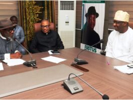 (R-L): Hon. Minister of Aviation and Aerospace Development; Festus Keyamo, Permanent secretary Ministry of Aviation and Aerospace Development, Dr. Emmanuel Meribole and at the Inauguration of the National Executive Safety Committee.