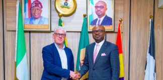 From L-R: Chief of Mission IOM-UN Migration, Laurent De Boeck and Hon. Minister of Interior, Hon. (Dr.) Olubunmi Tunji-Ojo.