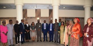 (7th left) Permanent Secretary Federal Ministry of Humanitarian Affairs and Poverty Alleviation, Abel Enitan (8th left) Representative of Independent Corrupt Practices and Related Offences Commission (ICPC), Directors of the Ministry, other members of the ICPC Team, Members of the Anti - Corruption and Transparency Unit during the inauguration ceremony of the ACTU by ICPC on Thursday 18th April 2024 at the Federal Secretariat Abuja.