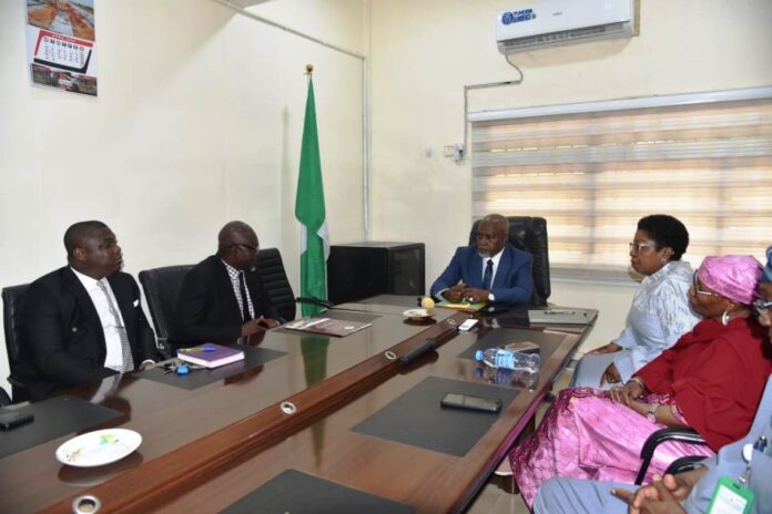 Honourable Minister of State for Education, Hon.Yusuf Tanko Sununu meets with Management of Lead British International School in his Conference hall. On ( L) the Permanent Secretary Mrs Didi Walson-Jack OON mni and the Directors to his (R) the Management of Lead British International School.Abuja.