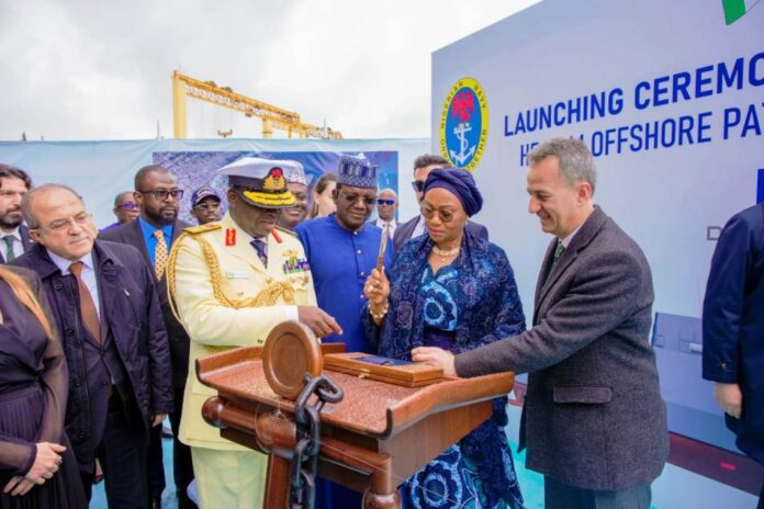 Llaunch of 2 High Endurance Offshore Patrol Vessels2 L-R Deputy Minister for Defence, Turkey, Suay Alpay, Chief of Naval Staff,Vice Admiral Emmanuel Ogalla, Minister of State for Defence, Dr Bello Matawalle, First Lady of the Federal Republic of Nigeria, Senator Oluremi Tinubu and President of Dearsan Ship yard, Aziz Yildrim