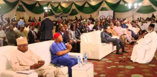 ctions has to be reviewed”. Bolaji O. Kazeem Deputy Director (Information and Public Relations) April 22, 2024 Group Pic L-R: Minister of Police Affairs, Senator Ibrahim Gaidam, Permanent Secretary (SGF), Maurice Iberi; Former Head of State, General Abdulsalam during the National Dialogue on State Policing with a theme: Pathways to Peace: Reimaging Policing in Nigeria held at the Abuja Intercontinental Hotel (Formerly Sheraton Hotel & Towers), Abuja.Abubakar; former President, Dr. Goodluck Ebele Jonathan; Vice President, Senator Kashim Shetima; Honourable Speaker, Abbas Tajudeen