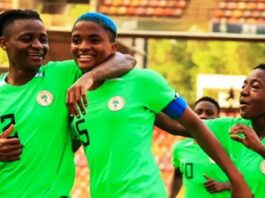 Super Falcons celebrating after their match with Banyana Banyana in South Africa recently