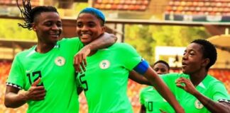 Super Falcons celebrating after their match with Banyana Banyana in South Africa recently