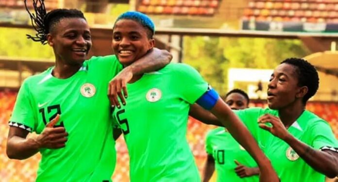 Super Falcons celebrating after their match with Banyana Banyana in South Africa recently