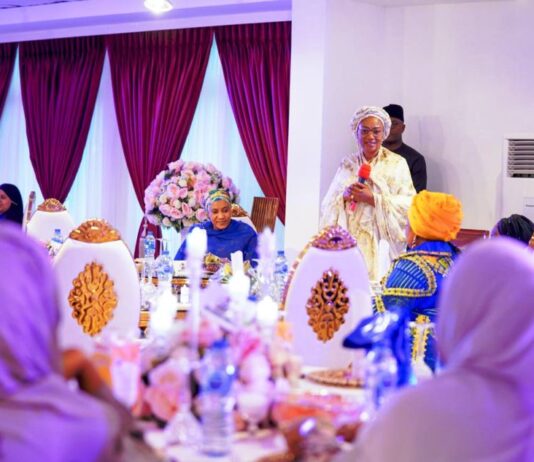 The First Lady of the Federal Republic of Nigeria Senator Oluremi Tinubu addressing a cross-section of women who attended the Iftar at the State House Abuja on Saturday 30th March