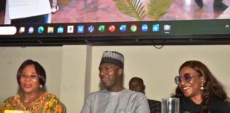 From Left to Right; Permanent Secretary, Federal Ministry of Industry, Trade and investment, Amb. Nura Abba Rimi, Director, investment Department of the Ministry, Mrs Gertrude Orji, Director Policy and Strategy of NEPC and Director, Press and Public Relations of the Ministry, of Industry, Trade and investment Dr. Adebayo Thomas during the official Presentation of the Implementation Strategy Towards the creation of Jobs and uplifting people out of poverty, in Abuja on Monday.