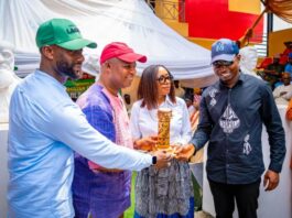 L-R: Hon. Commissioner for Youth and Social Development, Mobolaji Ogunlende, Lagos State; Hon. Solomon Saanu Bonu LAHA-BDG 01 & Chairman, House Committee on Tourism, Art and Culture, Hon. Minister of Tourism Mrs. Lola Ade-John, Hon. Sesi Oluwaseun Whingan (MHR, Badagry Federal Constituency).