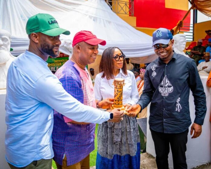 Promoting Heritage and Partnership for Tourism L-R: Hon. Commissioner for Youth and Social Development, Mobolaji Ogunlende, Lagos State; Hon. Solomon Saanu Bonu LAHA-BDG 01 & Chairman, House Committee on Tourism, Art and Culture, Hon. Minister of Tourism Mrs. Lola Ade-John, Hon. Sesi Oluwaseun Whingan (MHR, Badagry Federal Constituency).
