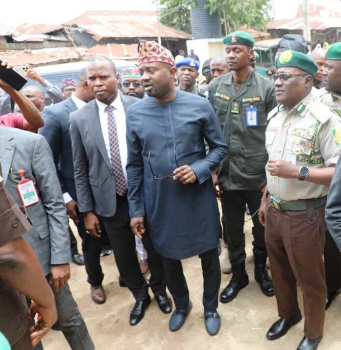 Suleja Medium Custodial Centre. 1 Minister of Interior, Dr. Olubunmi Tunji-Ojo in company of CG NCoS, Haliru Nababa and other top management staff at the Suleja Medium Custodial Centre.