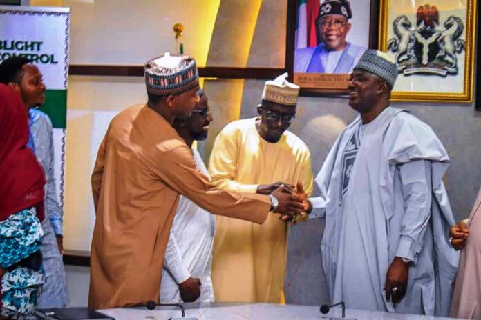 Taskforce to boost Food Security2 The Minister of State, Agriculture and Food Security, Sen Aliyu Abdullahi, receiving Members during the inauguration.