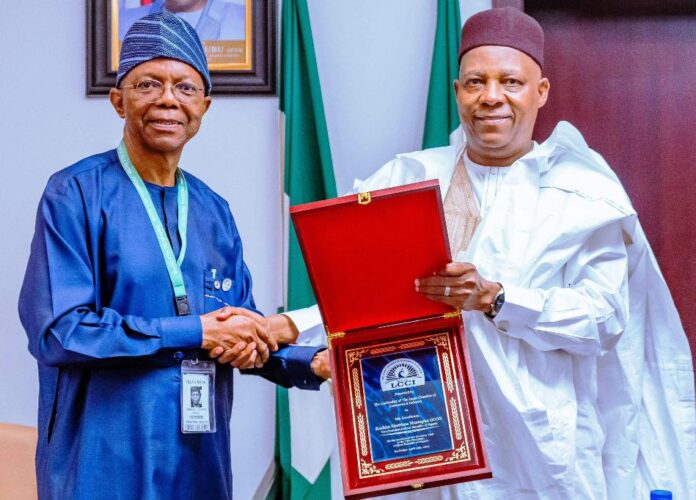 VP SHETTIMA TO LCCI DELEGATION3 HE Kashim Shettima in warm handshake with LCCI President, Gabriel Idahosa, during the Counil's courtesy call on the VP yesterday evening at the Presidential Villa.