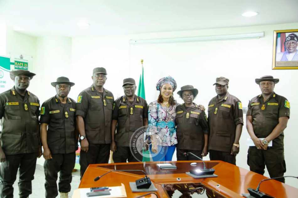 Honourable Minister of Women Affairs, Barrister (Mrs) Uju Kennedy-Ohanenye, Controller General of the Nigeria Correctional Service, Haliru Nadaba and other members of his entourage when they visited her office in Abuja