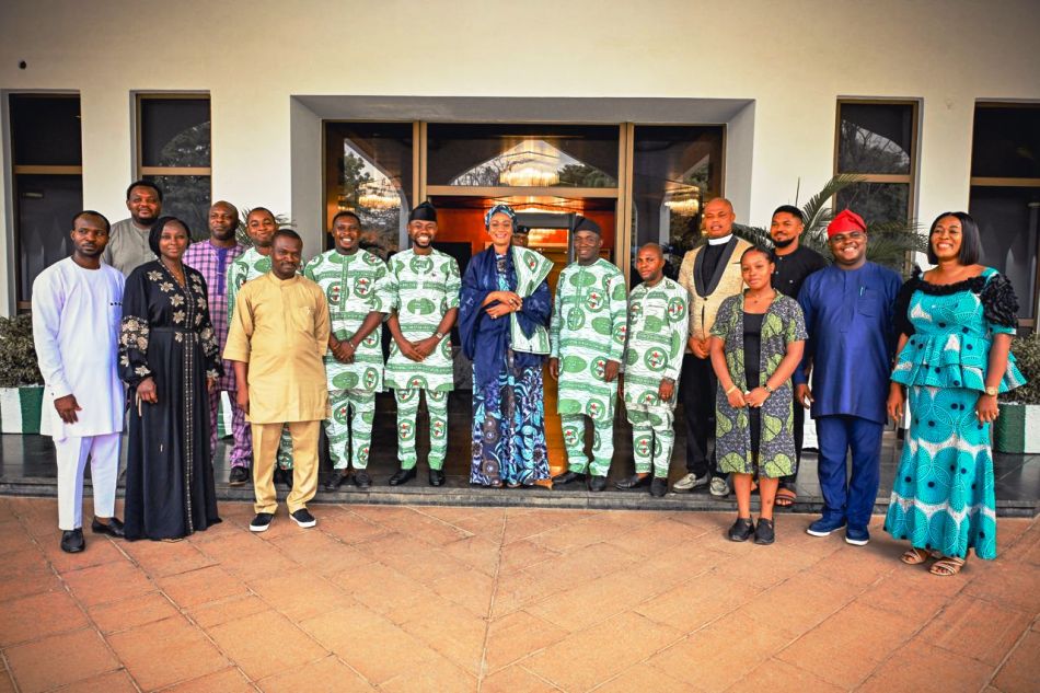 L-R: Member of YOWICAN, Ama Joseph, National Chairman of YOWICAN, Enwere Belusochukwu, National Secretary of YOWICAN Adshua Balo and another member Joseph Ukpong after they visit the First Lady at the State House Abuja on Monday 1st of April