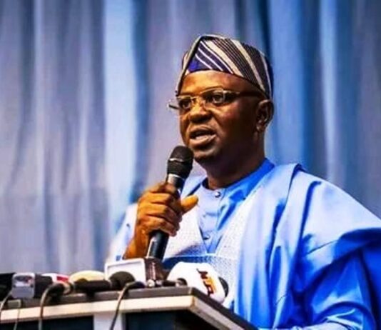 The Honourable Minister of Water Resources and Sanitation, Engr. Prof. Joseph Terlumun Utsev FNSE, FNICE, FNIWE, delivering his address during the Public Presentation of 2024 Annual Flood Outlook (AFO) on Tuesday 16th April, 2024 in Abuja