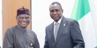 L-R: Director-General, BPP, Mamman Ahmadu, FNIQS presented with a plaque by the Chairman, Economic & Financial Crimes Commission, EFCC, Mr. Ola Olukoyede during his visit to EFCC