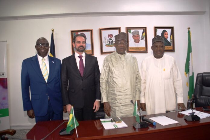 Brazilian Candidate for Interpol General Secretary1 L-R: Vice President Interpol Africa) Rt, AIG Umar Garba; Vice President (INTERPOL) Mr. Valdecy Urquiza; Minister of Police Affairs, Senator Ibrahim Gaidam and Permanent Secretary, Dr. Nasir Sani Gwarzo during the visit of the INTERPOL team led by its Vice President Mr. Valdency Urquiza to the Headquarters of the Ministry of Police Affairs in Abuja,