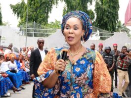Honourable Minister of Women Affairs, Barrister (Mrs) Uju Kennedy-Ohanenye addressing participants at the event