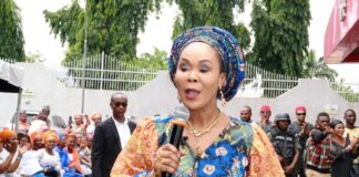Honourable Minister of Women Affairs, Barrister (Mrs) Uju Kennedy-Ohanenye addressing participants at the event
