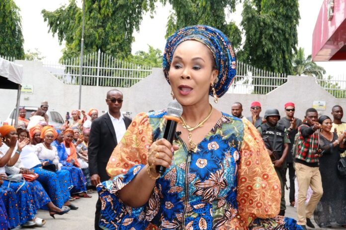 Distribution of POS Machines to Women1 Honourable Minister of Women Affairs, Barrister (Mrs) Uju Kennedy-Ohanenye addressing participants at the event