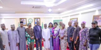 (3rd Right) The Executive Governor of Nasarawa State, His Excellency, Engr Abdullahi A. Sule, (4th Right) Hon. Federal Commissioner NCFRMI, Hon. Tijani Aliyu Ahmed (5th Right) Senior Special Assistant to the President on Community Engagement (North Central) Abiodun Esset, and other dignitaries during the presentation of relief materials by the Federal Ministry of Humanitarian Affairs and Poverty Alleviation to victims of rainstorm in Lafia Nasarawa State on Thursday 16th May, 2024