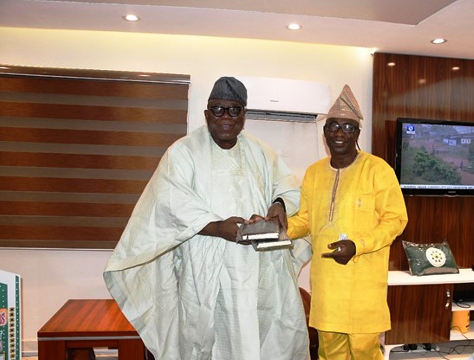 Hon. Chairman FCSC, Prof. Tunji Olaopa (L) with Prof. Samson Fatokun, Secretary General, Christian Association of Nigeria (CAN).