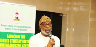 Hon Minister for Solid Minerals Development Dr Dele Alake during the Unveiling of the Gender Strategy