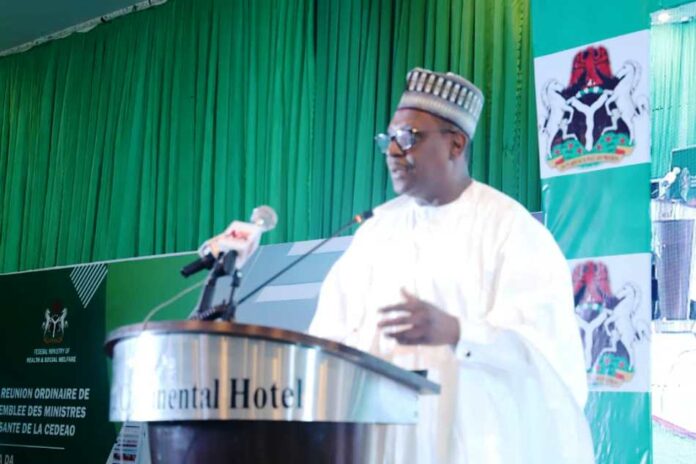 Coordinating Minister of Health and Social Welfare, Professor Muhammad Ali Pate, delivering his speech at the opening ceremony of the 25th ordinary session of the Assembly of Health Ministers of ECOWAS held recently in Abuja