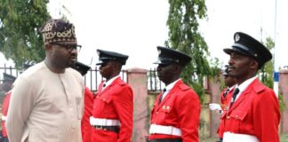 he Honourable Minister of Interior, Hon. Dr. Olubunmi Tunji-Ojo inspecting the Guard of Honour parade during his visit to the National Fire Academy, Sheda, Kwali, in FCT.