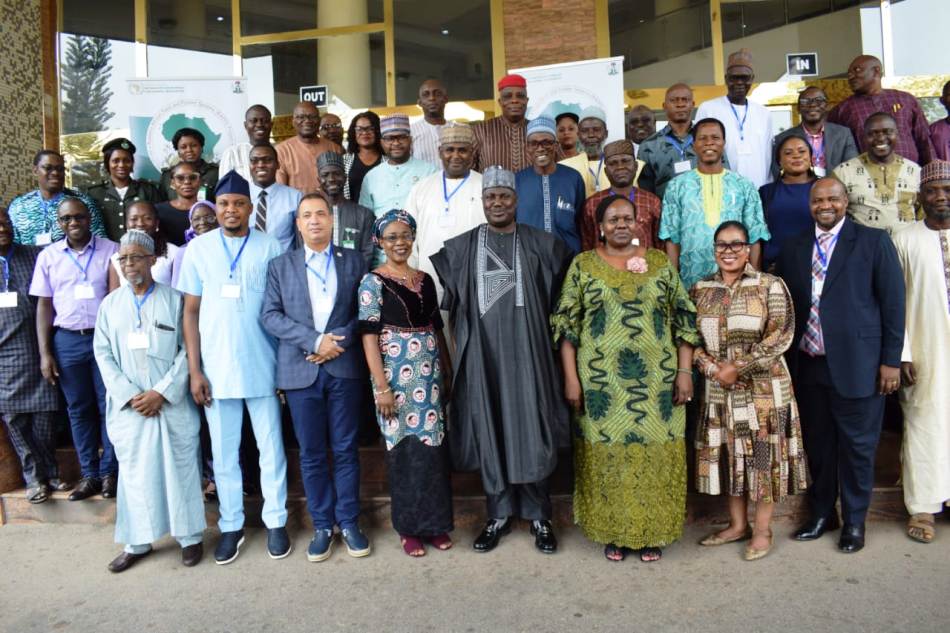 The Hon. Minister of State for Agriculture and Food Security, Sen Aliyu Sabi Abdullahi (fifth from right-hand side) and other stakeholders during the Project Meeting held in Abuja.