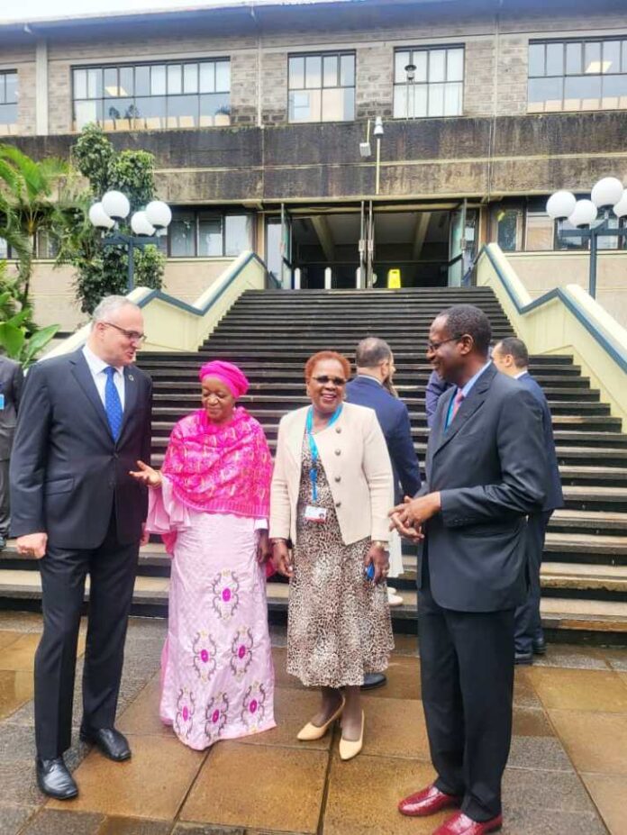 First Session of 2024 UN-Habitat Executive Board Meeting2 R-L: Acting Executive Director, Mr Mychal Mlynar; Director General of the United Nations Office in Nairobi, Ms Zainab Bangura; Cabinet Secretary, Lands, Housing and Public Works Madam Alice Wahome, and our own Honourable Minister for HUD and Chair of the Executive Board, UN-Habitat, Arc. Ahmed Musa Dangiwa at the UN HABITAT 2024 Executive Board Meeting at the United Nations Headquarters, Nairobi, Kenya