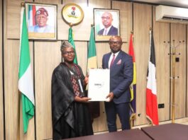 L-R: Prof. Ibrahim Adeyanju, MD/CEO, Galaxy Backbone and Dr. Olubunmi Tunji-Ojo, Minister of Interior