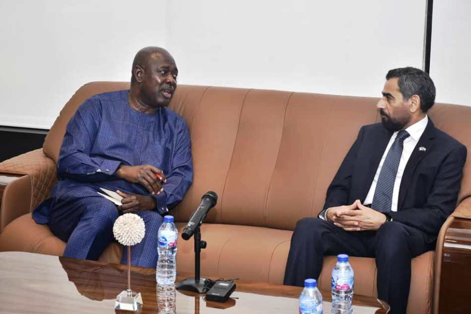 Sen. Heineken Lokpobiri having a conversation with the Ambassador during the courtesy visit