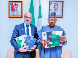 Special Adviser on Solutions to Internal Displacement to UN Secretary General, Mr Robert Piper and Vice-President Kashim Shettima at the Launch of State Action Plans on Durable Solutions to Internal Displacement at the Presidential Villa in Abuja on Monday, 27th May, 2024.