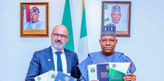 Special Adviser on Solutions to Internal Displacement to UN Secretary General, Mr Robert Piper and Vice-President Kashim Shettima at the Launch of State Action Plans on Durable Solutions to Internal Displacement at the Presidential Villa in Abuja on Monday, 27th May, 2024.