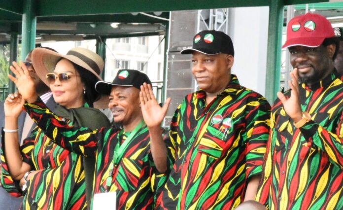 Labour- May Day1 From left. Minister of State for Labour and Employment , Barr Nkeiruka Onyejeocha ; President, Nigeria Labour Congress, Comrade Joe Ajaero; Vice President Kashim Shettima and President, Trade Union Congress, Comrade Festus Osifo during 2024 May Day Commemoration at the Eagle Square Abuja on Wednesday (01/05/24).