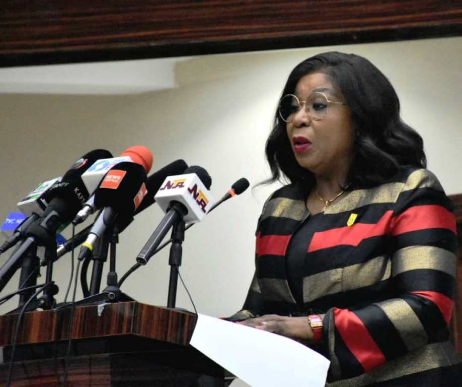 The Permanent Secretary Federal Ministry of Education,Mrs Didi Walson -Jack OON mni giving her welcome address at the Stakeholders Meeting on the Proposed Development of 13 New Infrastructure projects for the Kano National Mass Literacy Centre.