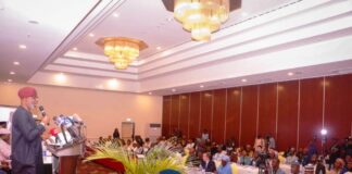 Hon Minister for Solid Minerals Development Dr Dele Alake addressing participants at the Mining Conference organized by the Nigerian Institute of Policy & Strategic Studies NIPPS.