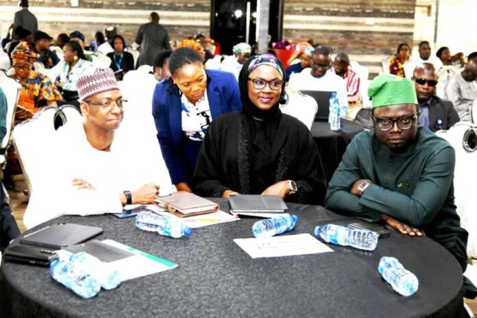 National Youth Investment Fund R-L, Hon. Minister of State for Youth Development, Ayodele Olawande, Hon. Minister of Youth Development, Dr. Jamila Bio Ibrahim and Permanent Secretary, Federal Ministry of Youth Development, Dr. Dunoma Umar Ahmed at the closing ceremony of a 2 Day Ministry's Retreat on the Presidential Priorities and Deliverables in Abuja.