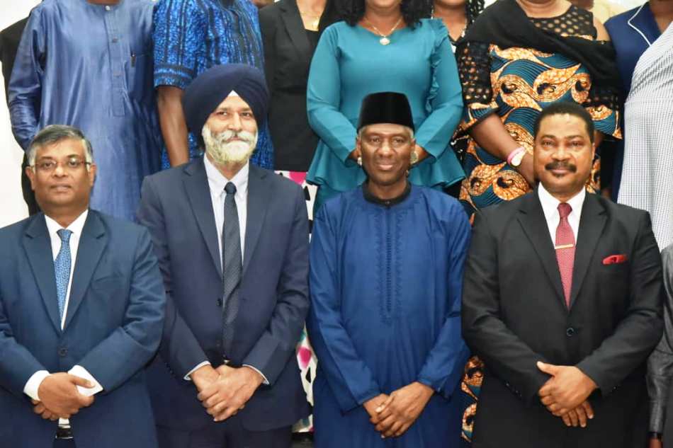 Permanent Secretary, Federal Ministry of Industry, Trade and investment, Amb. Nura Abba Rimi (middle) flanked to his right by the leader of Indian delegation to Nigeria, Mr. Amardeep Sigh Bathia and others at the Second Nigeria-Indian trade Committee meetings in Abuja on Monday.