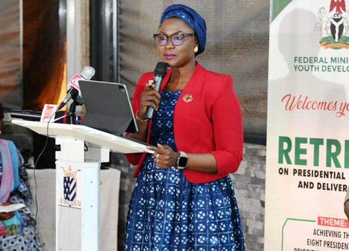Nigerian Youth with Skills and Education1 Dr. Jamila Bio Ibrahim, Hon. Minister of Youth Development delivering her speech at the ongoing Retreat on Presidential Priorities and Deliverables organised by the Federal Ministry of Youth Development.