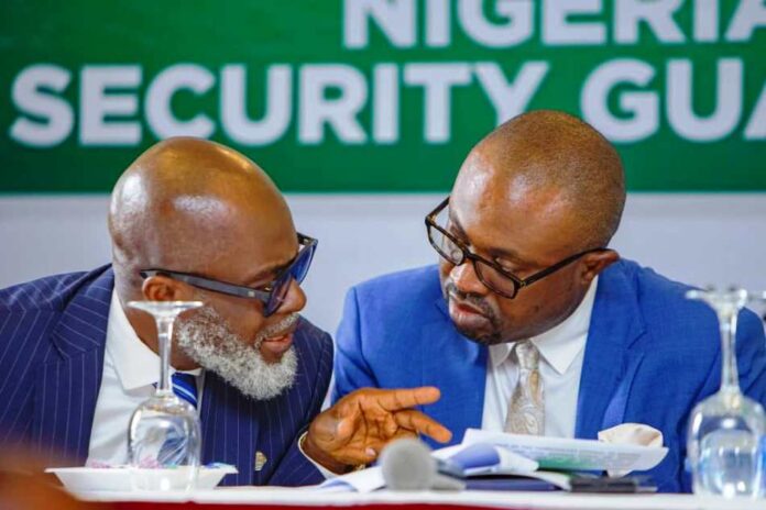 Nigeria’s Private Security Industry1 R-L: The Minister of Interior, Dr. Olubunmi Tunji-Ojo, engaging in a tête-à-tête with the National President of the Association of Licensed Private Security Practitioners of Nigeria, Dr. Chris Adigwu, at the Stakeholders Consultative Meeting on the Nigeria Private Security Guards Industry, held on Tuesday, May 21, 2024, in Abuja.