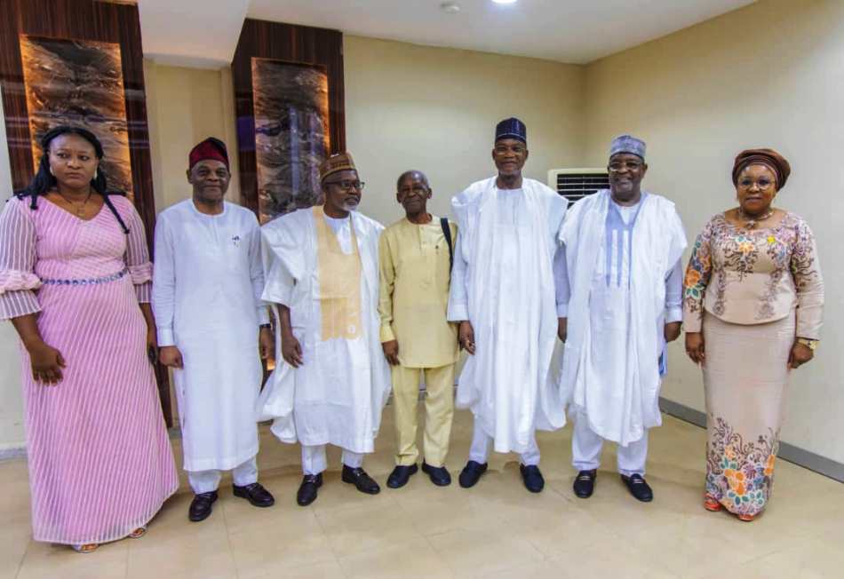 Minister of Education Prof Tahir Mamann OON SAN (3rd R) , Minister of State Education Hon Dr Yusuf Tanko Sununu (3rd L) Permanent Secretary Education Mrs Didi Walson-Jack OON mni (1st R), Executive Secretary TETfund Arc Sunny Echono S T (2nd L) Prof Oyewo Tomori Chairman of Adhoc- Committee (C), during the presentation of report of Committees on Assessment and Review of TETFund Centres of Excellence and Operationalization of Skills Development Special Intervention in Abuja.